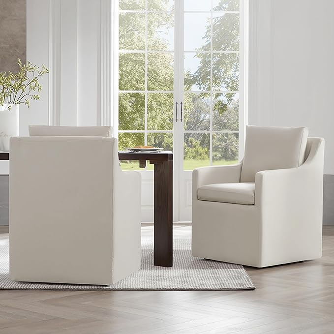 Upholstered Dining Chairs with Casters Washable Cover Side Deskchair with - Image 8