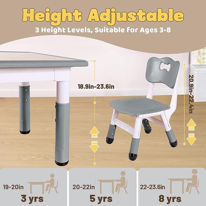 FUNLIO Kids Table and 2 Chairs Set, Height Adjustable Toddler Table and Chair - Image 3