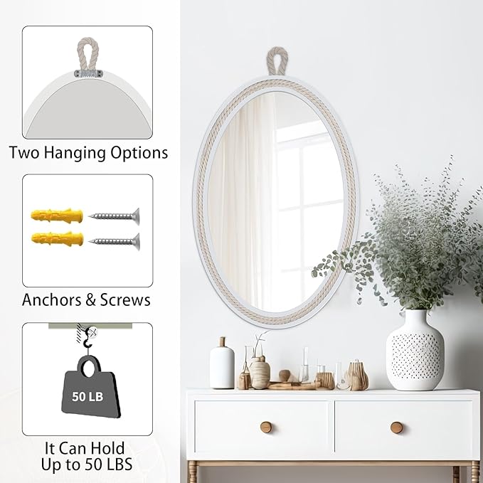 Farmhouse Wall Mirror Rope Mirror Decorative Mirror - Image 2