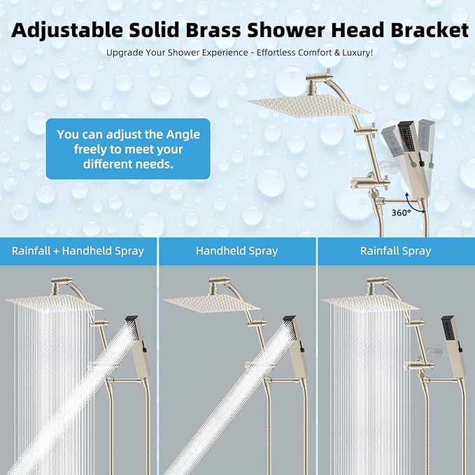 Hibbent All Metal 8'' Rainfall Shower Head, Shower Head Combo, High Pressure - Image 6