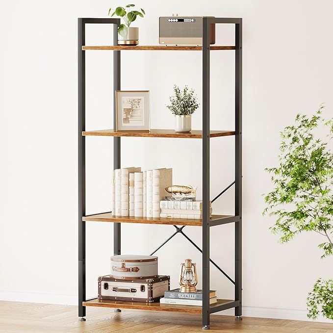 Casaottima Book Shelf, 4 Tier Bookshelf, Modern Wood Bookcase Shelves by Casaottima