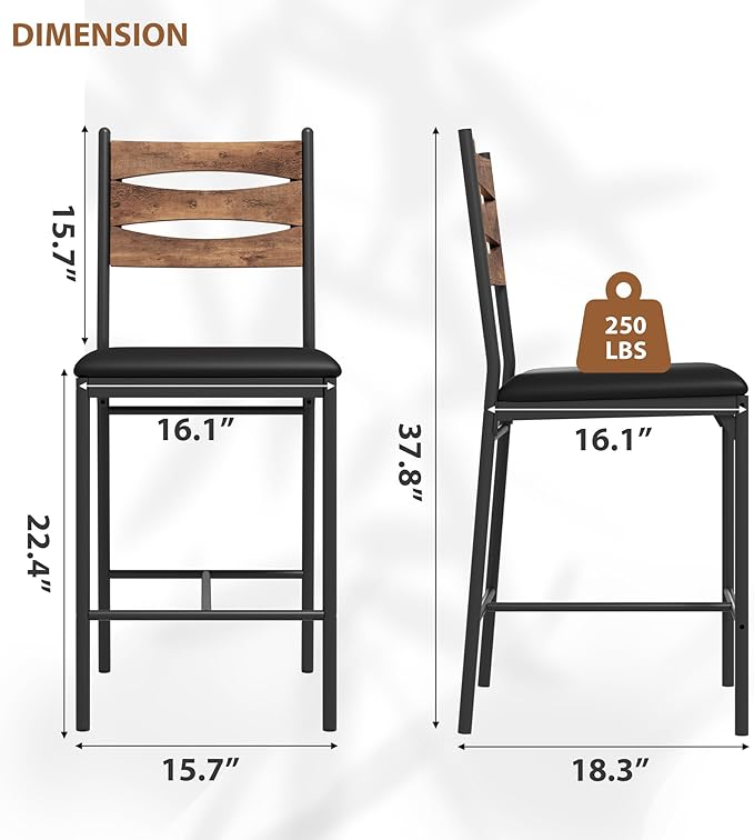 GarveeHome Bar Stools Set of 2, Wooden Barstools, Faux Leather Upholstered Bar - Image 2