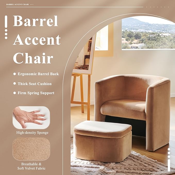 COLAMY Morden Velvet Barrel Accent Chair - Image 4