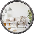 35" Round Wood Mirror, Rustic Circle Wall Mirror by GIFTTROVE