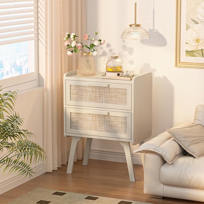 Lerliuo Rattan Nightstands Set of 2, Boho Night Stand - Image 7