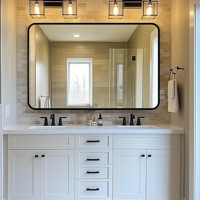 Bathroom Mirror, Rectangular Aluminum Alloy Frame Contemporary Hanging Mirror - Image 3