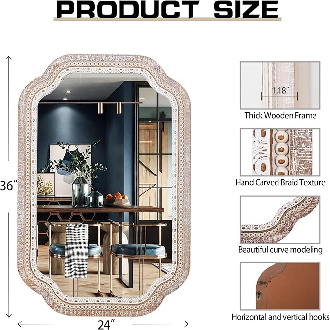 36x24 Wooden Scalloped Decorative Wall Mirror - Image 7