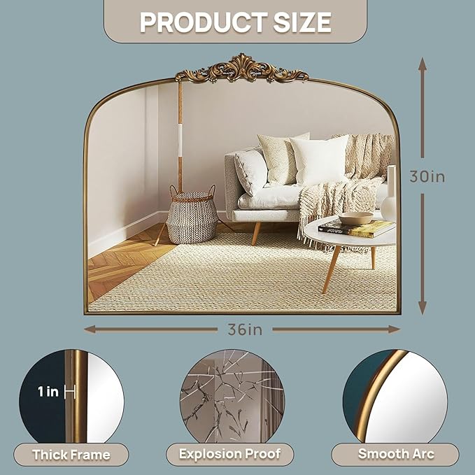36"X30" Vintage Gold Mirror Baroque Mirror - Image 2