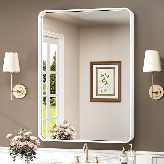 TokeShimi 24x36 Inch White Bathroom Mirror by RefinedBathroomAccessories