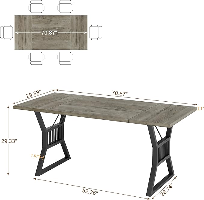 GarveeHome 70.8 Inch Dining Table 4-6 Person, Kitchen Table - Image 2