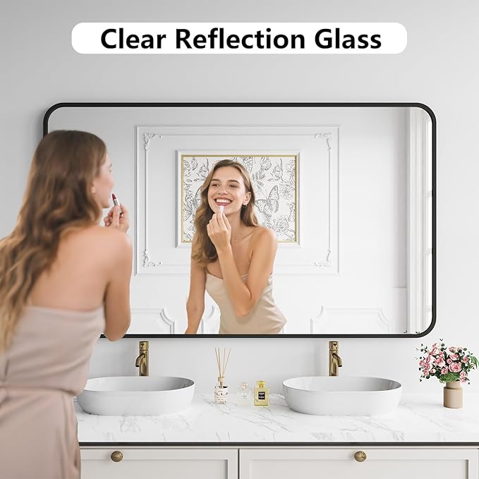 Koonmi Bathroom Mirror, 36X60 Inch Black Metal Framed Mirror - Image 2