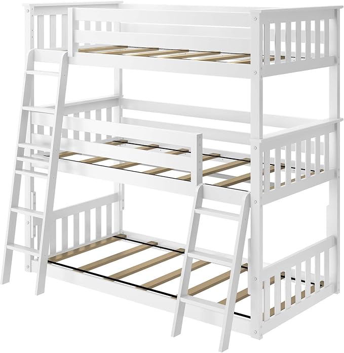 Max & Lily Triple Twin Bunk Bed, Solid Wood Bed Frame - Image 5