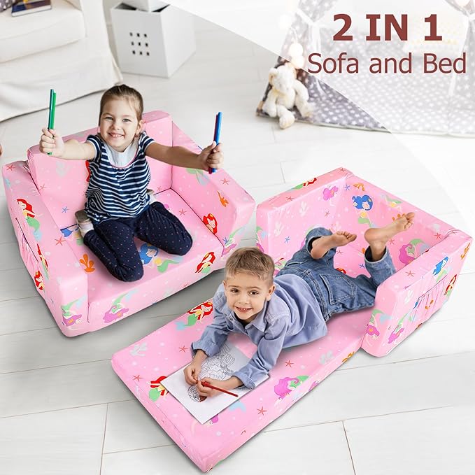 Kids Couch, 2-in-1 Kids Fold Out Sofa, Convertible Toddler Couch to Lounger - Image 4