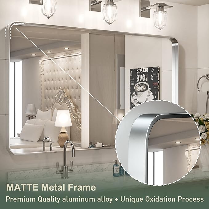 TokeShimi 48 x 30 Inch Brushed Silver Bathroom Mirror - Image 3