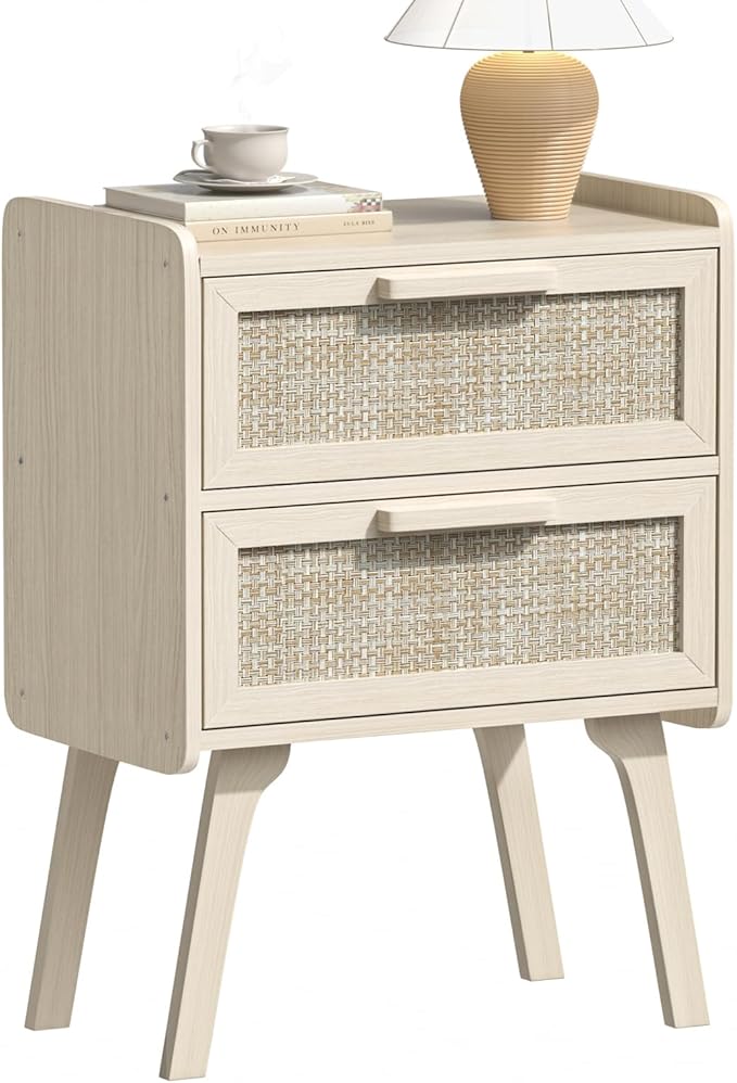Lerliuo Rattan Nightstand, Boho Night Stand by Lerliuo