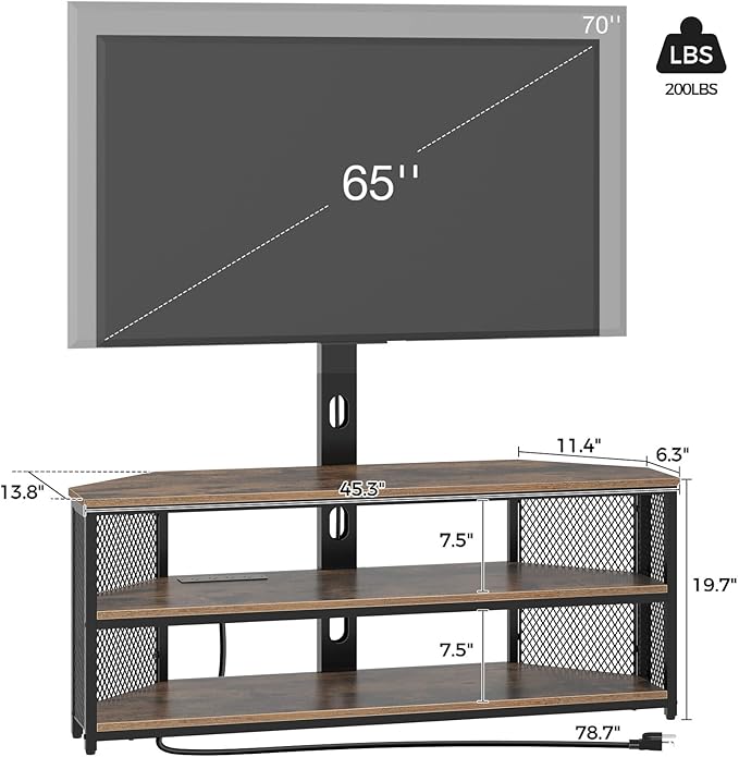 Rolanstar TV Stand with Mount and Power Outlet, Swivel TV Stand Mount with LED - Image 7