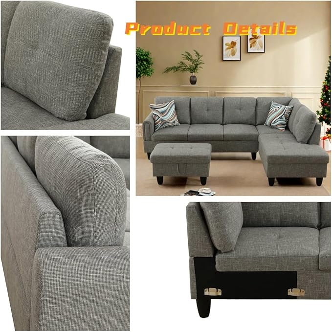 L Shaped Sectional Couch with Otttoman, Apartments - Image 4