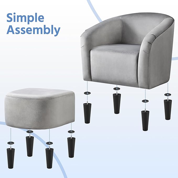 Yaheetech Accent Chair with Ottoman Set, Modern Upholstered Soft Barrel Chair - Image 8