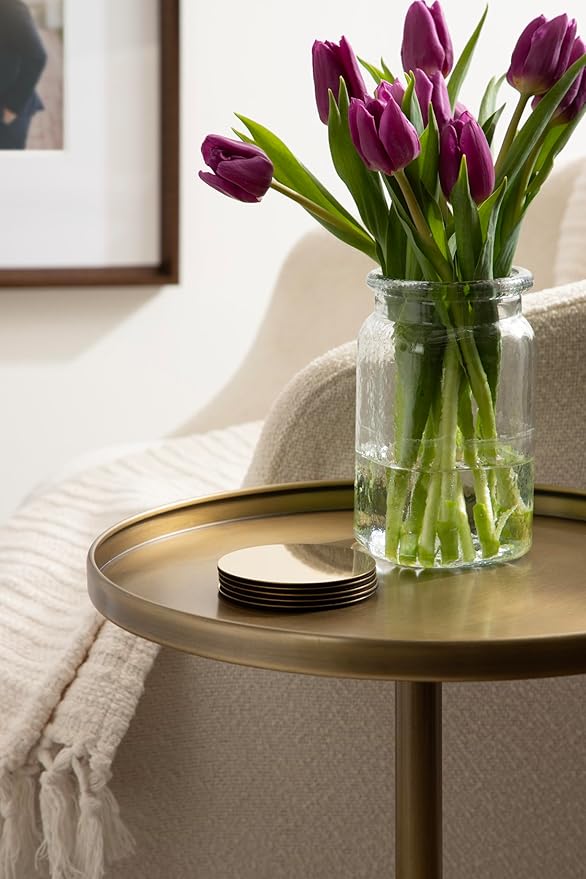 Kate and Laurel Tira Elegant Round Side Table, 14 x 24, Brass and Black - Image 5