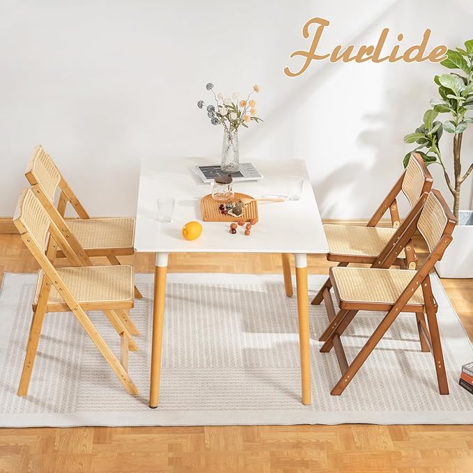 Rattan Folding Chairs, Modern Mid Century Dining Chairs Set of 2, Outdoor - Image 7