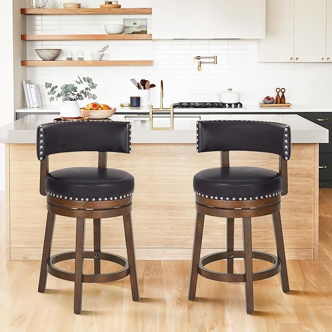 COLAMY Swivel Bar Stools Set of 3, Swivel Counter Height Barstools - Image 9