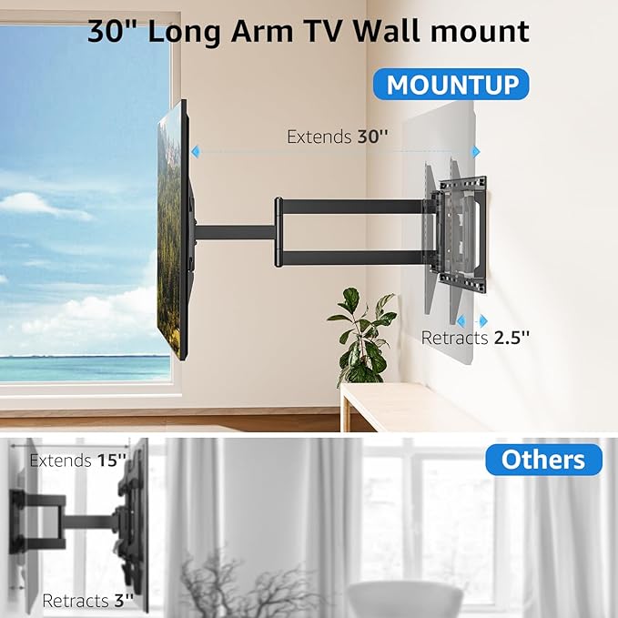 MOUNTUP Long Arm TV Wall Mount for Most 37''-82'' TVs, Corner TV Wall Mount - Image 2