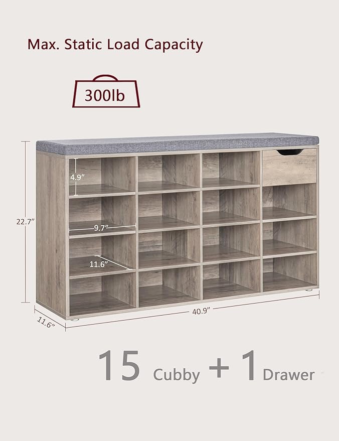 DINZI LVJ Shoe Bench, Entryway Storage Bench - Image 3