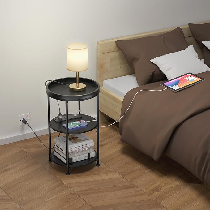 Small Round Side Table with Charging Station - Image 4