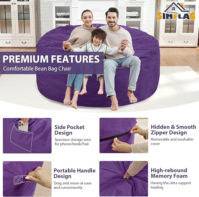 5FT Bean Bag Chair, Large Bean Bag Chairs - Image 5