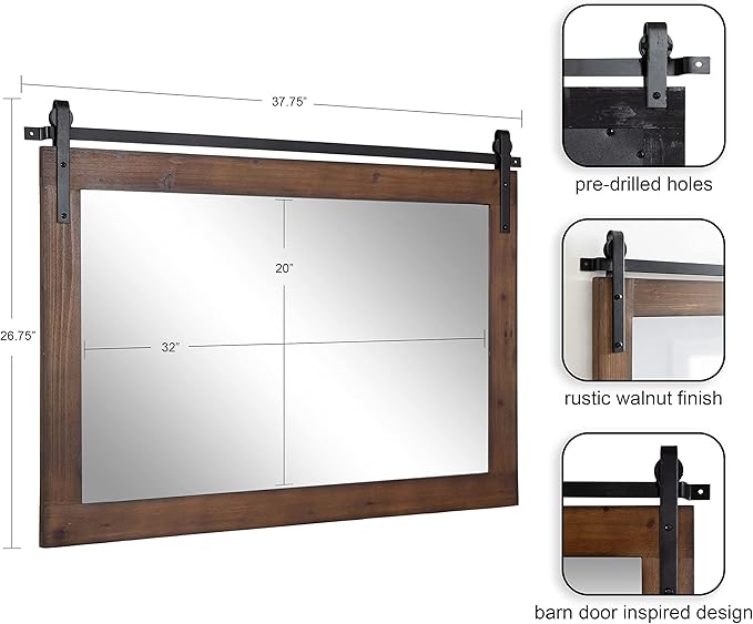 Kate and Laurel Cates Farmhouse Horizontal Wood Framed Wall Mirror; 38 x 27; - Image 2