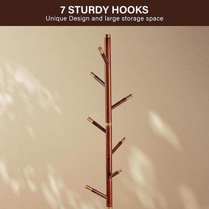 CozyDH Coat Rack Freestanding Solid Wood Coat Rack Stand, Coat Tree Freestanding - Image 5