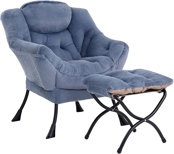 LITA Lazy Chair with Ottoman, Modern Accent Leisure Upholstered Sofa Chair by LITA
