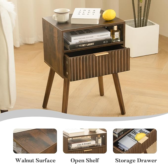 Walnut Nightstand, Wooden Bedside Table - Image 5