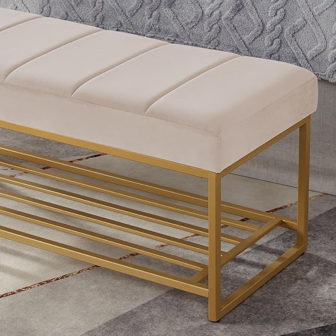 24KF Taupe Velvet Upholstered End of Bed Bench - Image 7