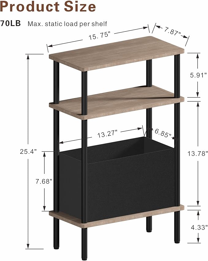 Narrow Side Table with Fabric Basket, End Table - Image 3