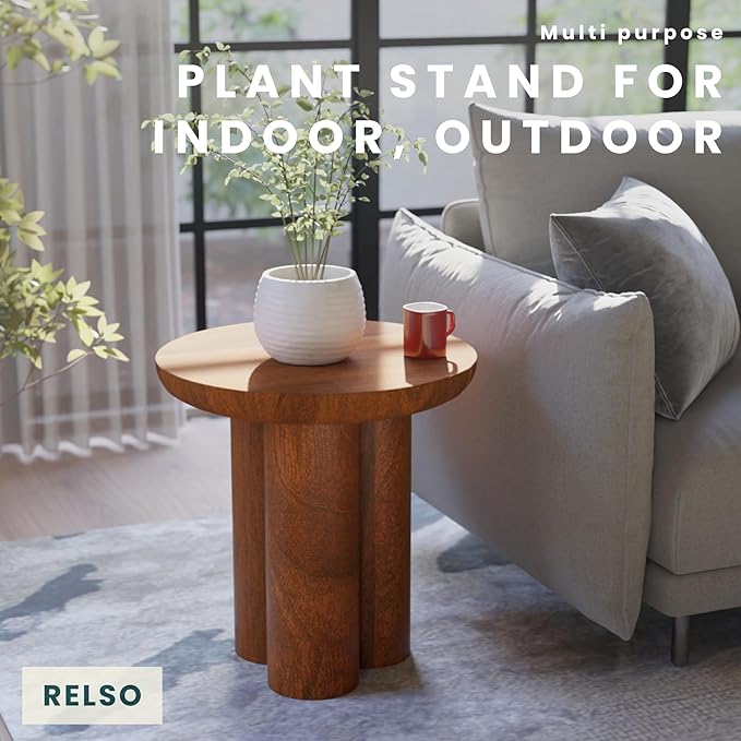 Relso Gaia Round End Table for Living Room and Farmhouse | Solid Mango Wood for - Image 7