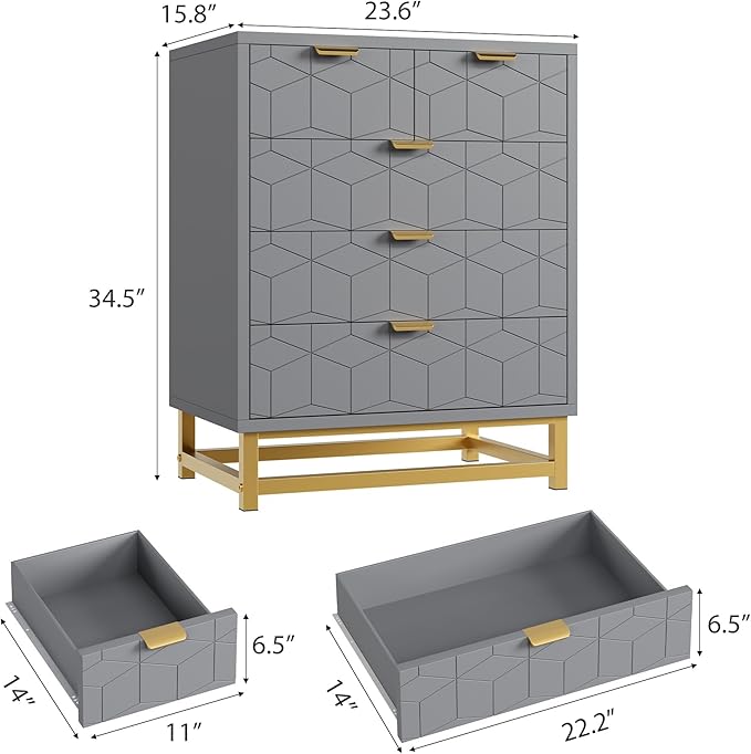 GAOMON Grey 5 Drawer Dresser for Bedroom, Chest of Drawers - Image 2