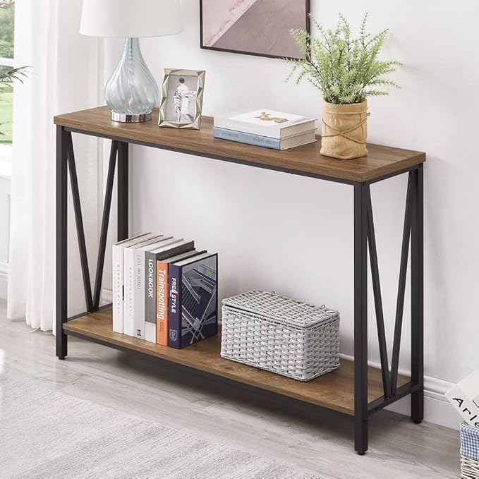 FOLUBAN Rustic Sofa Console Table, 2-Tier Industrial Entryway Hallway Table by FOLUBAN