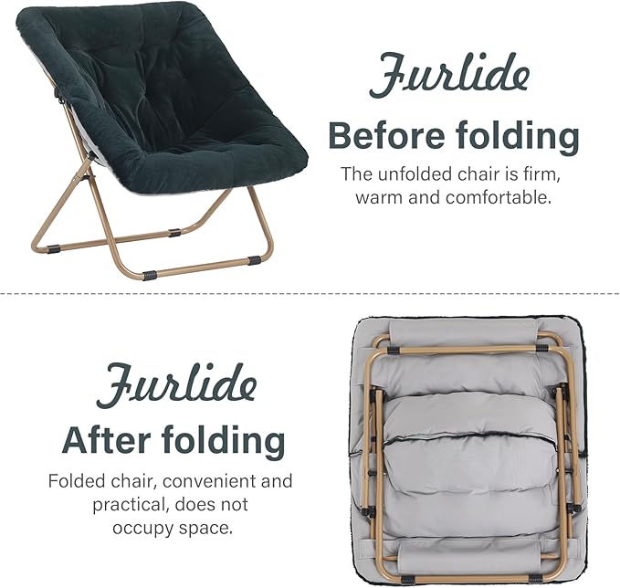 Saucer Chair, Comfy Bedroom Chairs, Oversized Folding Faux Fur Chair, Foldable - Image 5