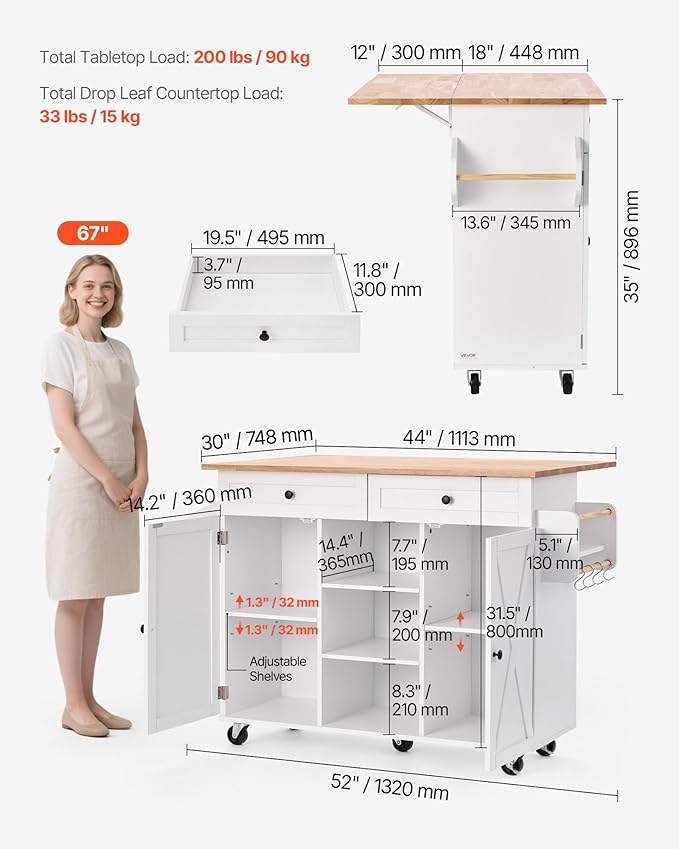 VEVOR Kitchen Island Cart, - Image 5