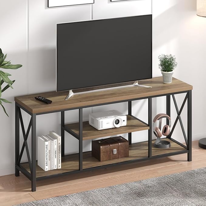 FOLUBAN TV Stand for TV up to 65 inch, Rustic Wood and Metal Entertainment - Image 7