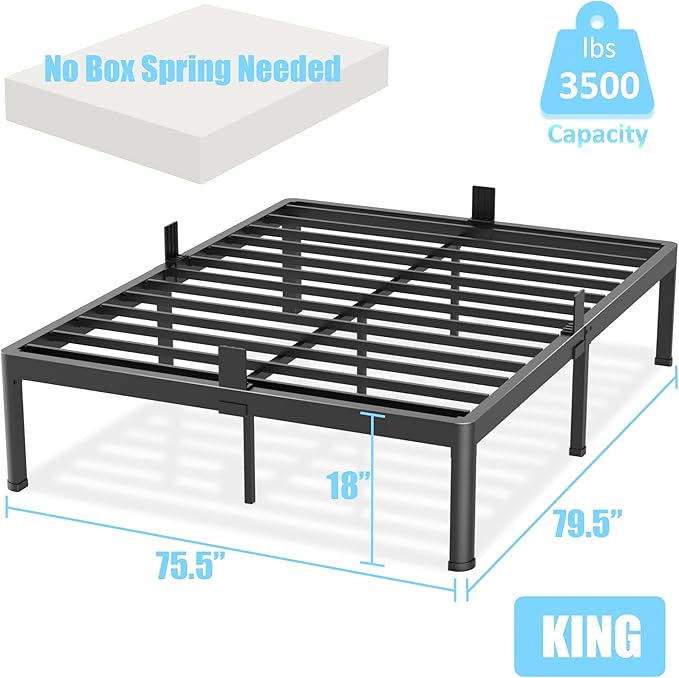 FUIOBYVV King Bed Frame with Round Corner Edge Legs 18 inch High 3500 lbs Heavy - Image 3