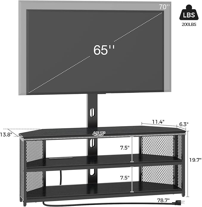 Rolanstar TV Stand with Mount and Power Outlet, Swivel TV Stand with LED Lights - Image 7
