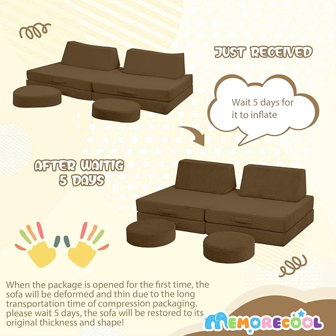MeMoreCool Kids Couch for Playroom, Corduroy Convertible Toddler Couch - Image 7