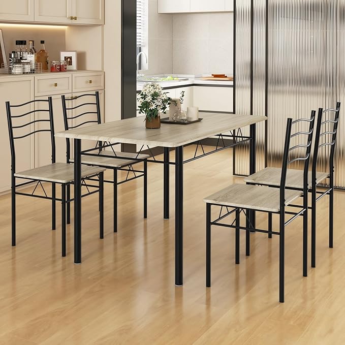 5 PCS Dining Table Set Counter Height Table and Chairs Set W/Steel Structure - Image 7