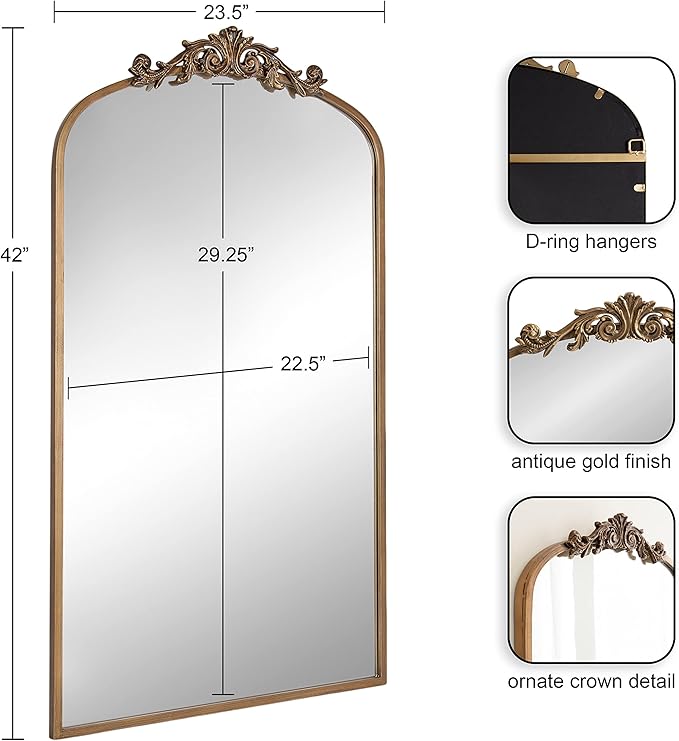 Kate and Laurel Arendahl Glam Arched Tall Panel Mirror; 24 x 42; Gold; - Image 2