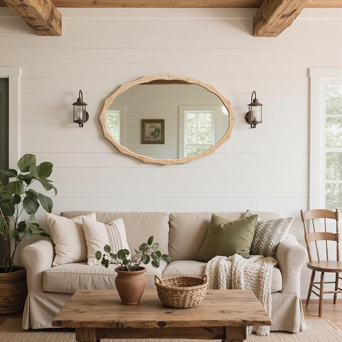 sawsile 20x30'' Rustic Oval Wood Mirror, Decorative Farmhouse Oval Mirrors - Image 6