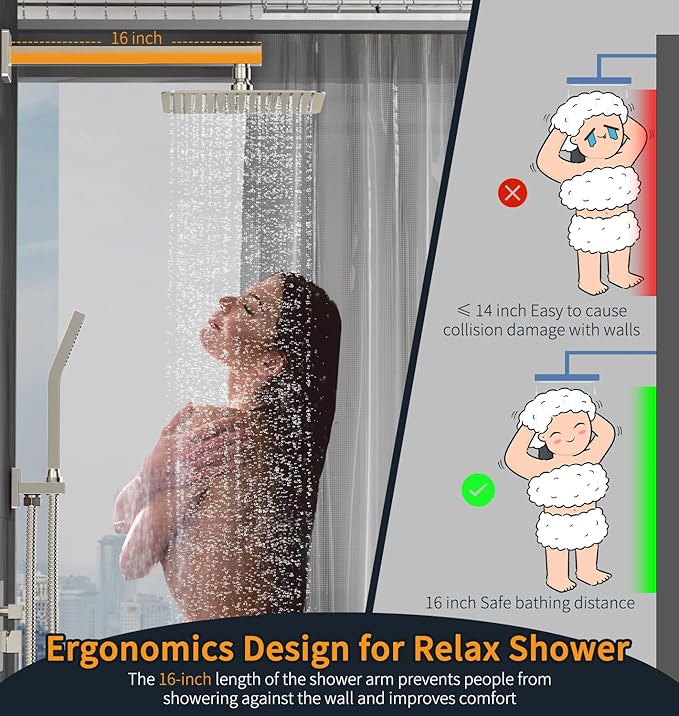 SR SUN RISE Shower Faucet Set Bathroom Square Rain Shower Head - Image 9