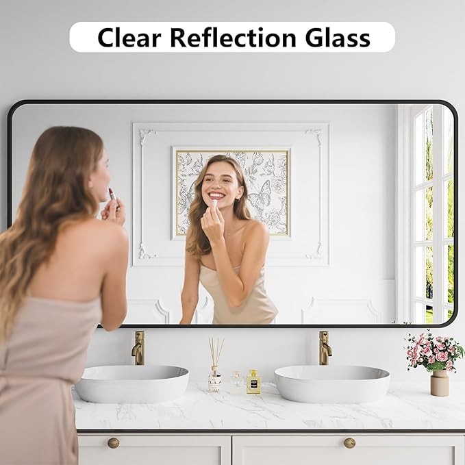 Koonmi Bathroom Mirror, 36X71 Inch Black Metal Framed Mirror - Image 2