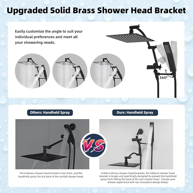 Hibbent All Metal 12'' Rainfall Shower Head, Dual Shower Head Combo, High - Image 2
